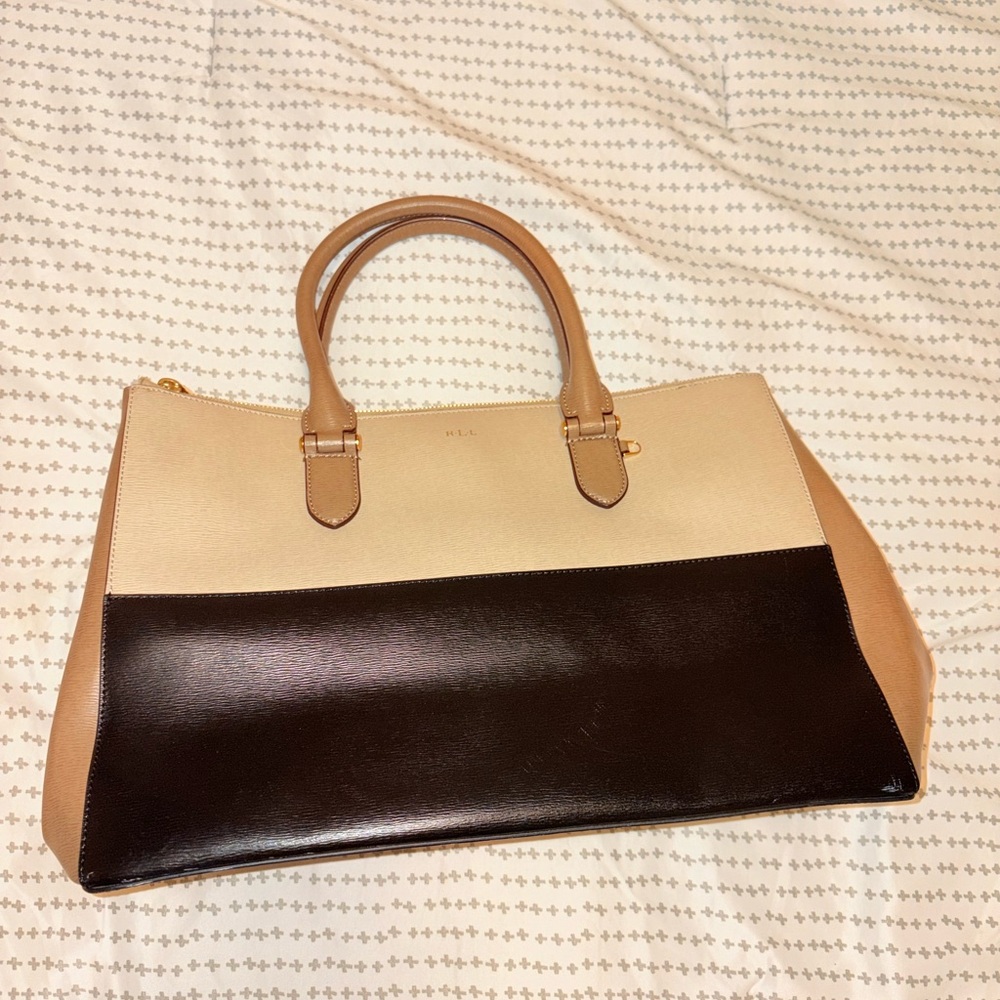 Ralph Lauren Newbury tricolor double zipper Satchel large